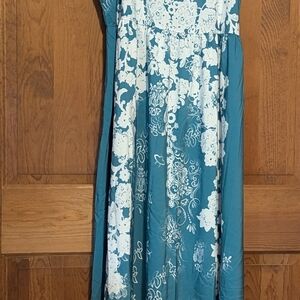 Teal and White Floral Maxi Dress